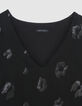 Vestido cruzado negro con estampado de leopardo y lentejuelas bordadas para mujer-6