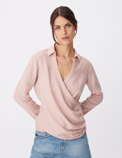 Blusa envolvente de Lyocell&reg; rosa para mujer - IKKS