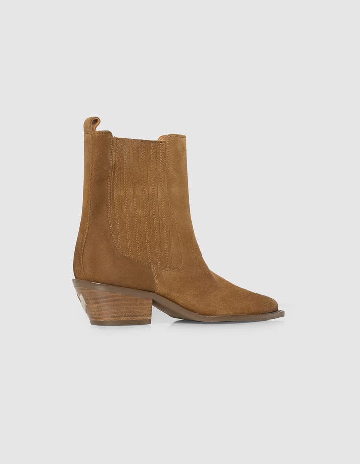 Chelsea boots santiags camel cuir velours Femme-3 Chelsea boots santiags camel cuir velours Femme-3