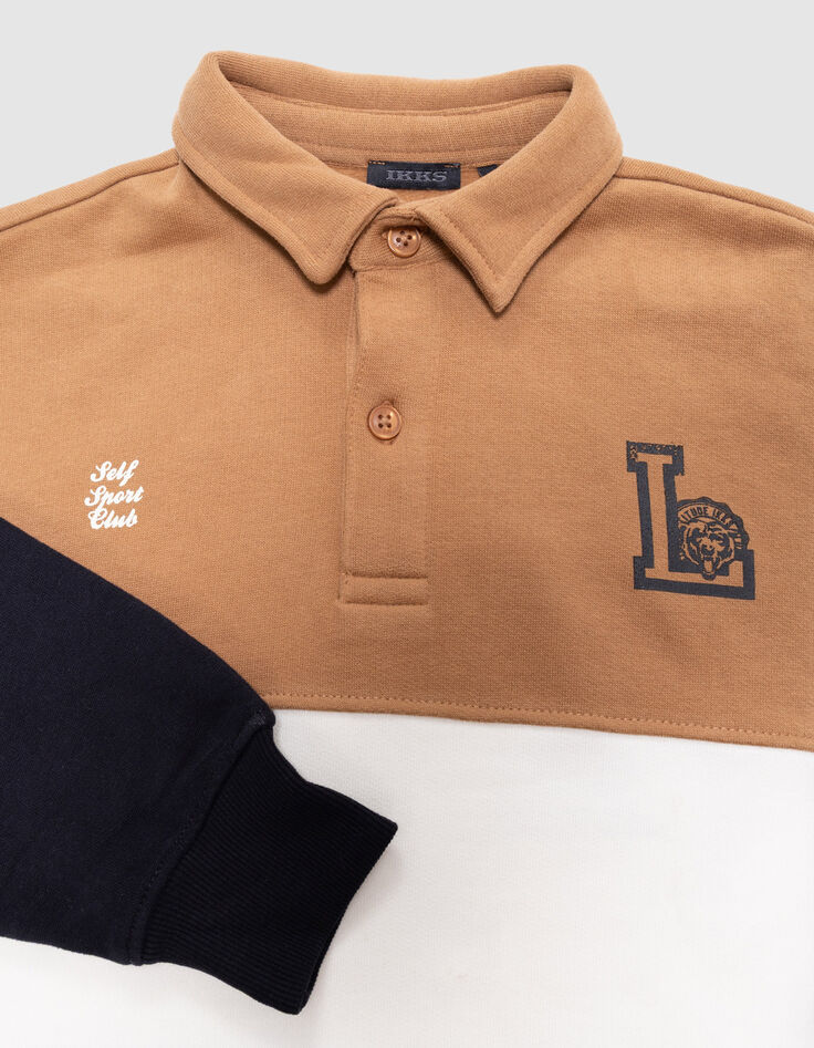 Sweat camel, écru et marine coton bio col polo garçon-9 Sweat camel, écru et marine coton bio col polo garçon-9