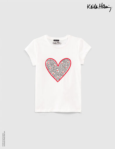 Tee-shirt blanc cass&eacute; KEITH HARING x IKKS &agrave; c&oelig;ur fille - IKKS