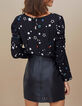 Schwarze Bluse mit Blumen-Sternen-Print I.Code-2