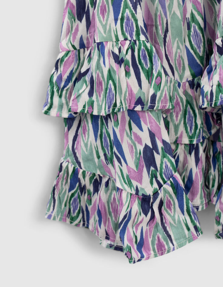 Girls’ off-white ikat diamond print asymmetric dress-5