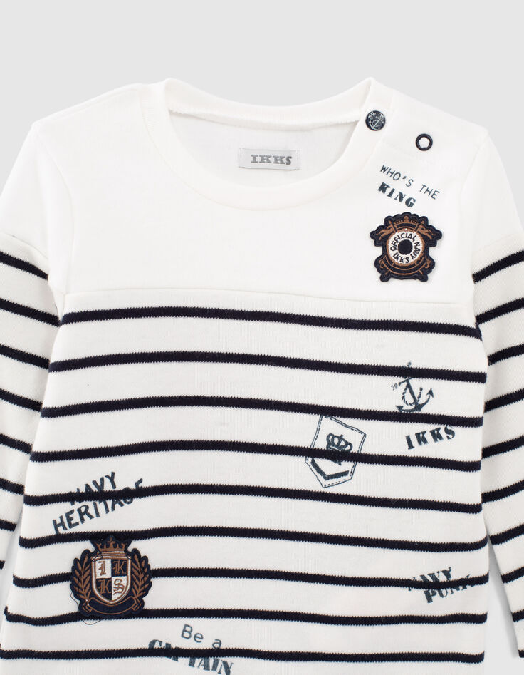 Marinière écrue coton bio avec badges bébé garçon -2