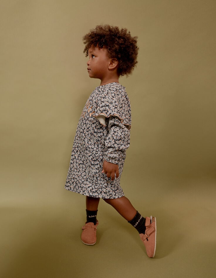 Blaues Kleid Bio-Baumwolle lila Blumenmuster für Mädchen-2