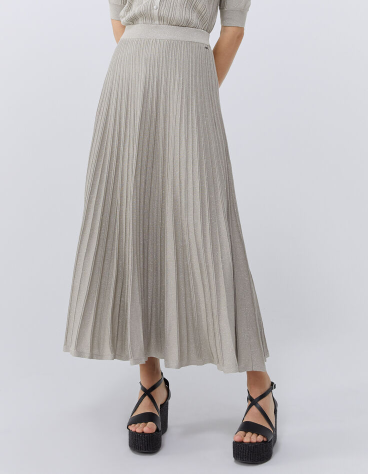 Jupe longue champagne en tricot côtelé lurex Femme-2