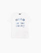 Tee-shirt blanc cassé à typo bleu coton bio garçon -2