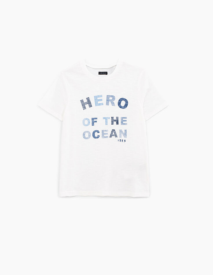 Tee-shirt blanc cassé à typo bleu coton bio garçon -2
