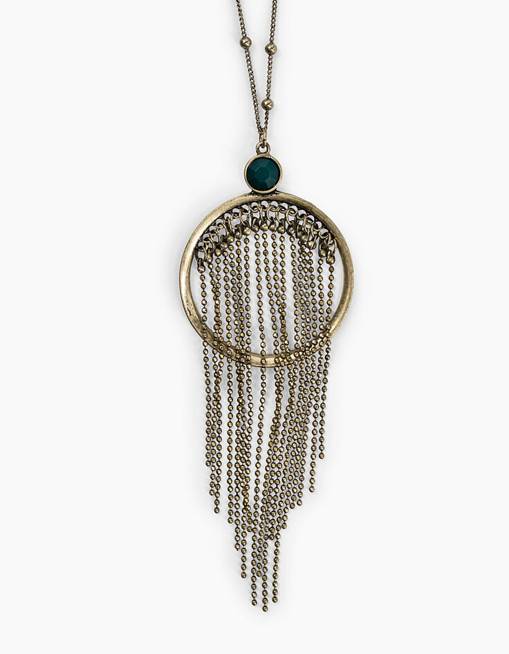 Collier sautoir antik gold anneau et franges perlées femme-2