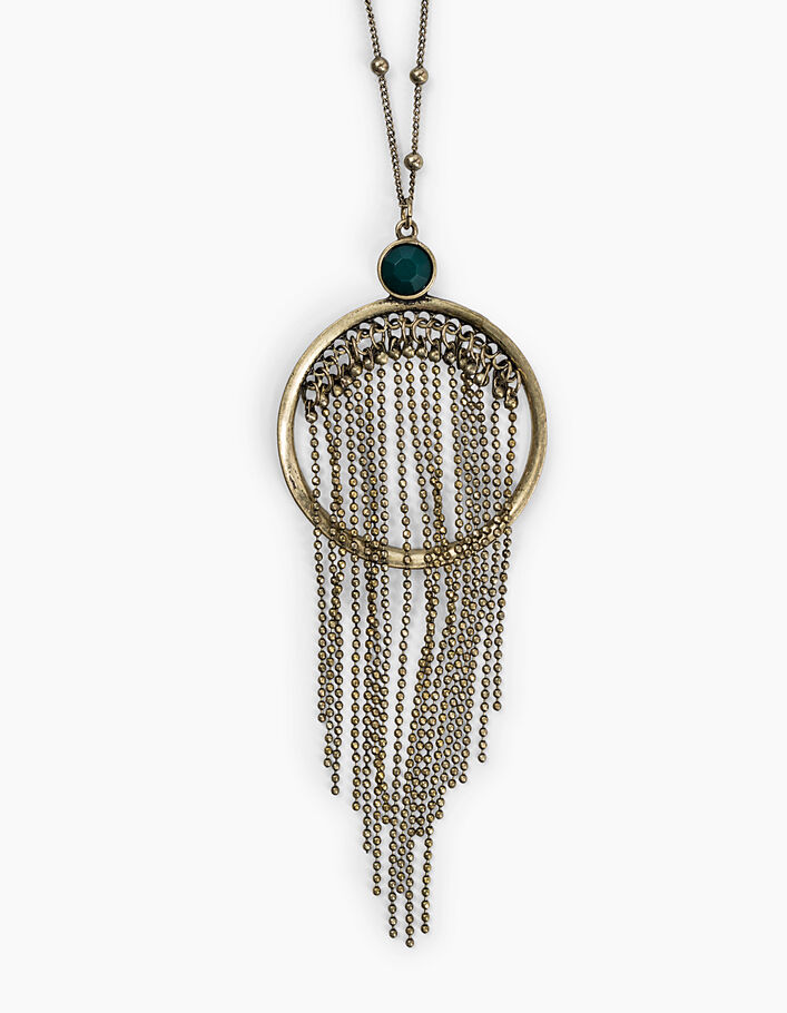 Collier sautoir antik gold anneau et franges perlées femme - IKKS