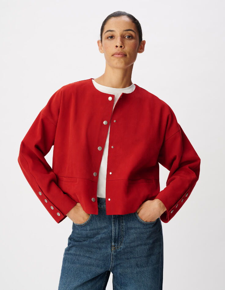 Veste en cuir velours rouge Femme-2