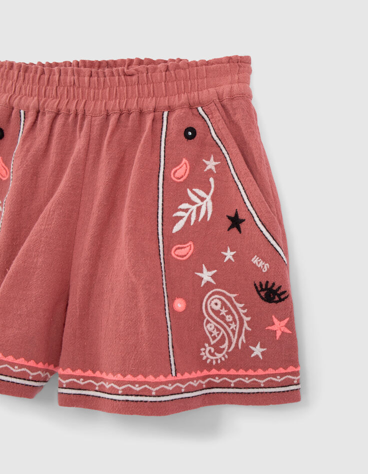 Short terracotta brod&eacute; fille-4