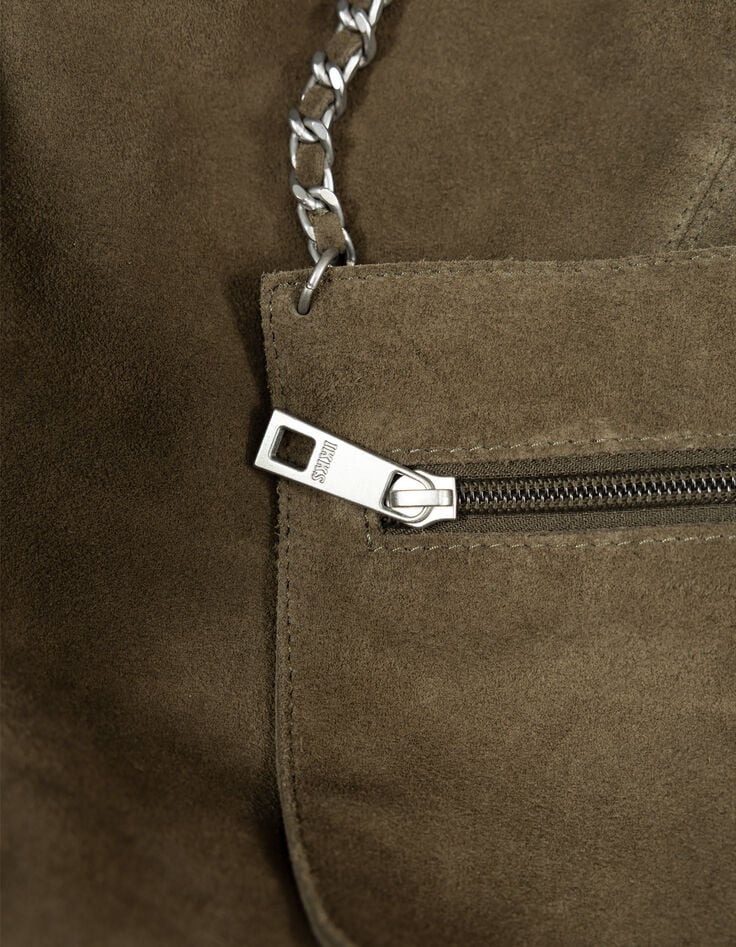 Sac Hobo kaki velours souple Femme-7