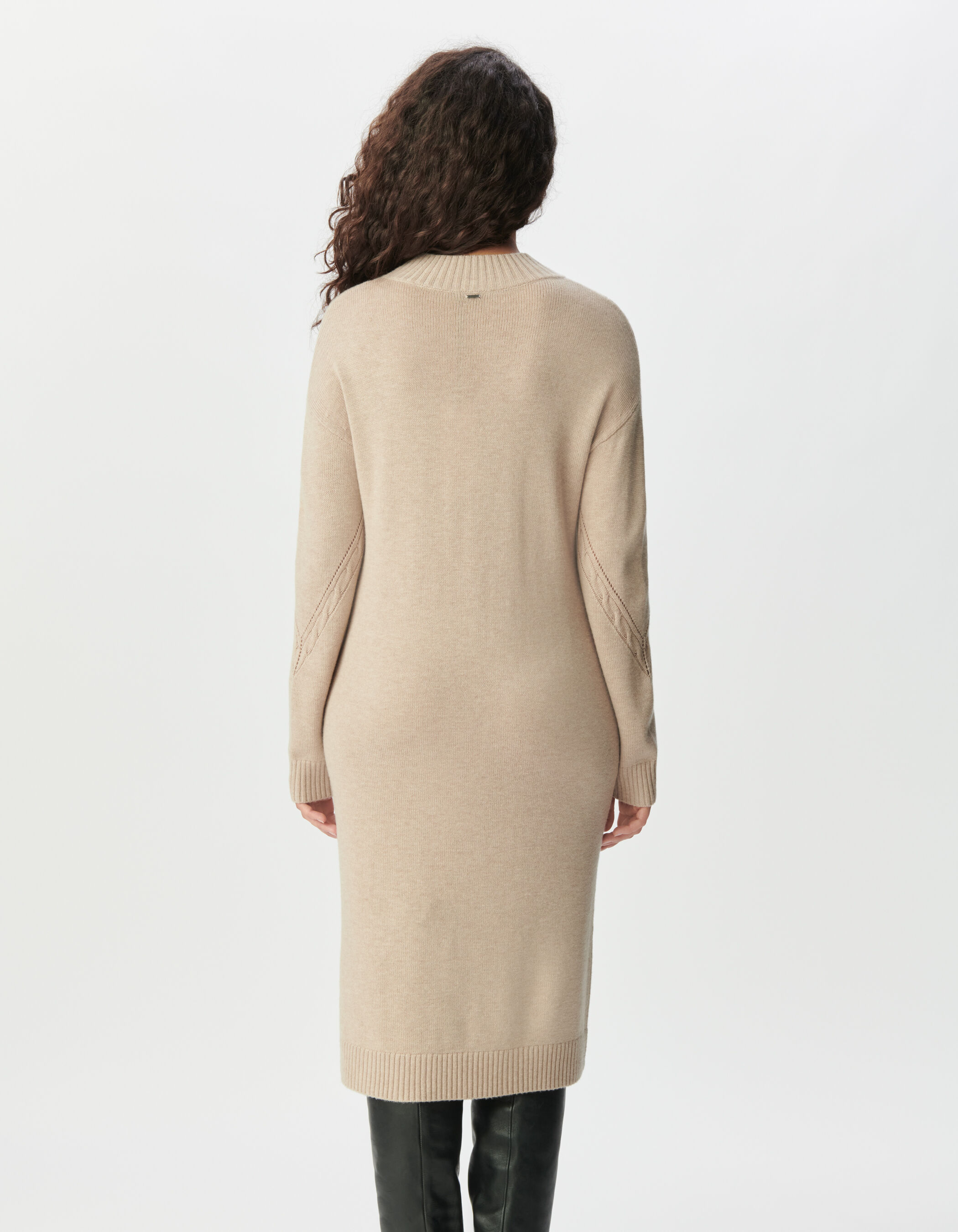 Women's beige sweater dress with placed cable knit IKKS