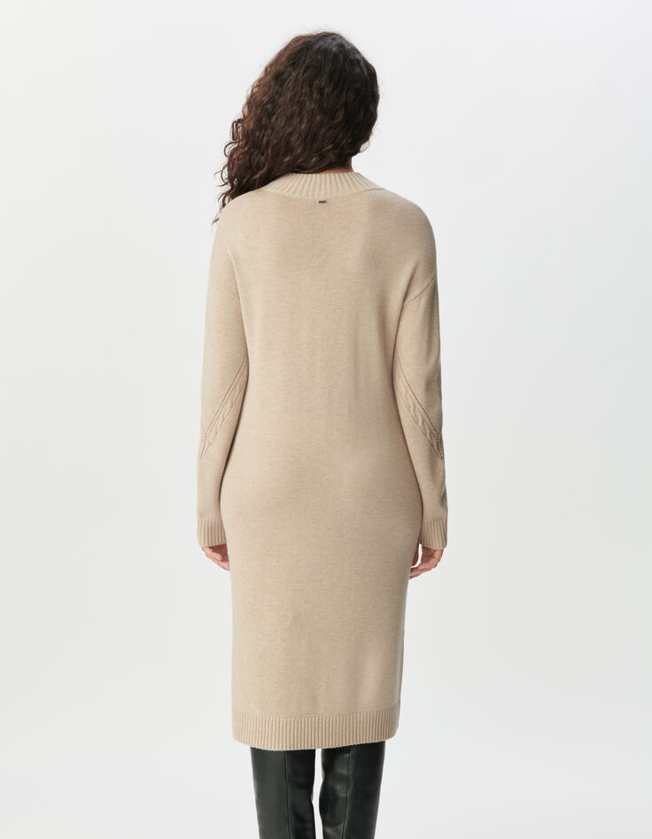 Robe pull beige tricot torsades placées Femme-3 Robe pull beige tricot torsades placées Femme-3