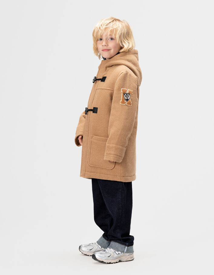 Boys' beige woolcloth duffle-coat-style hooded coat IKKS