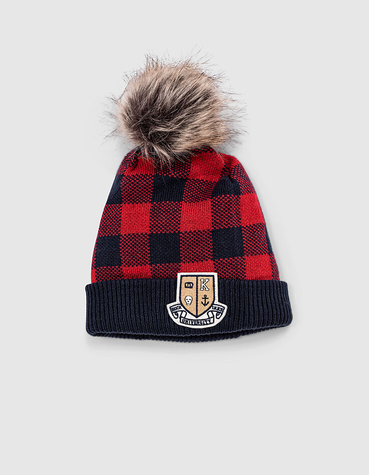 Gorro rojo medio de cuadros bebé niño -1