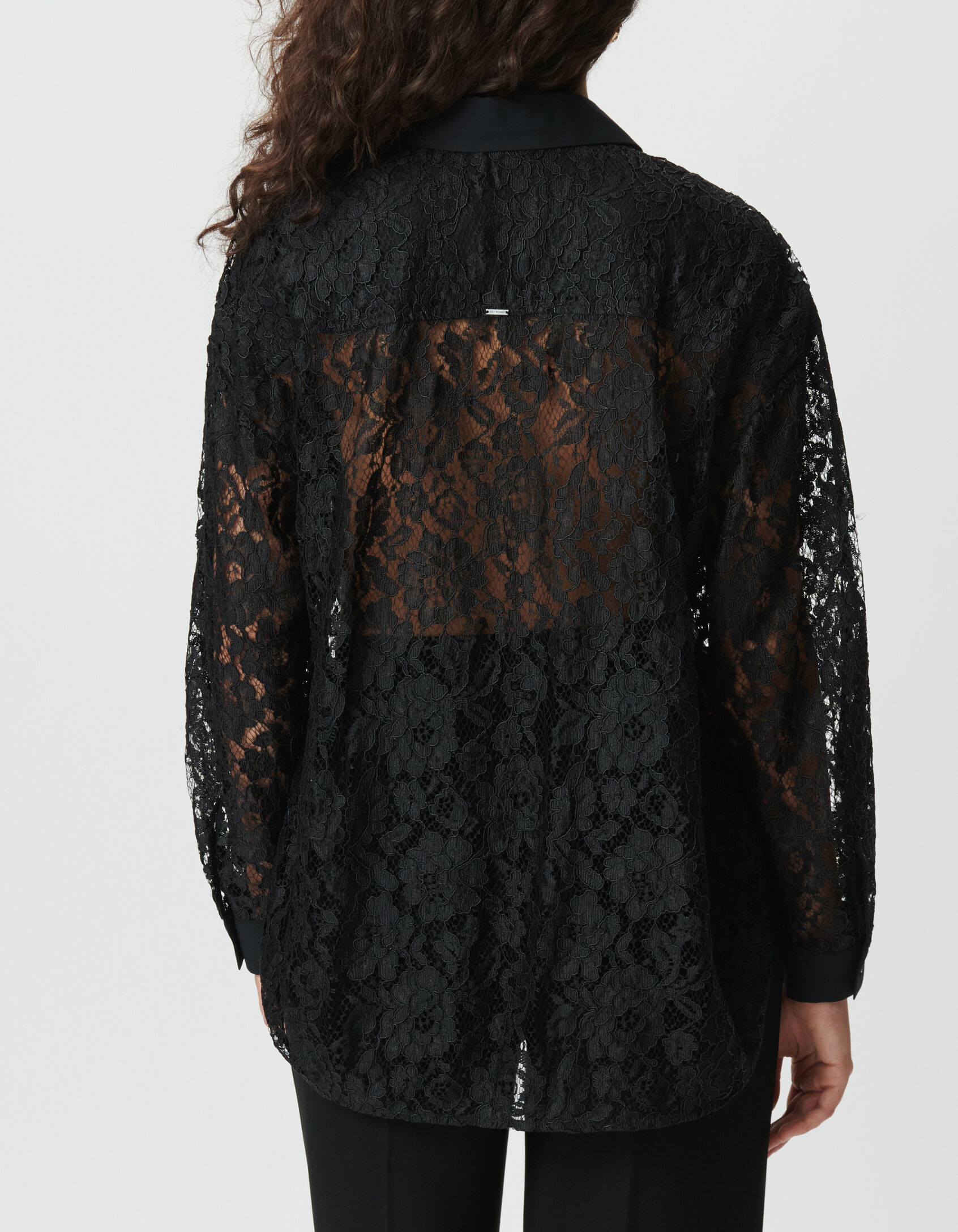 Women's black lace oversized long-sleeve shirt IKKS