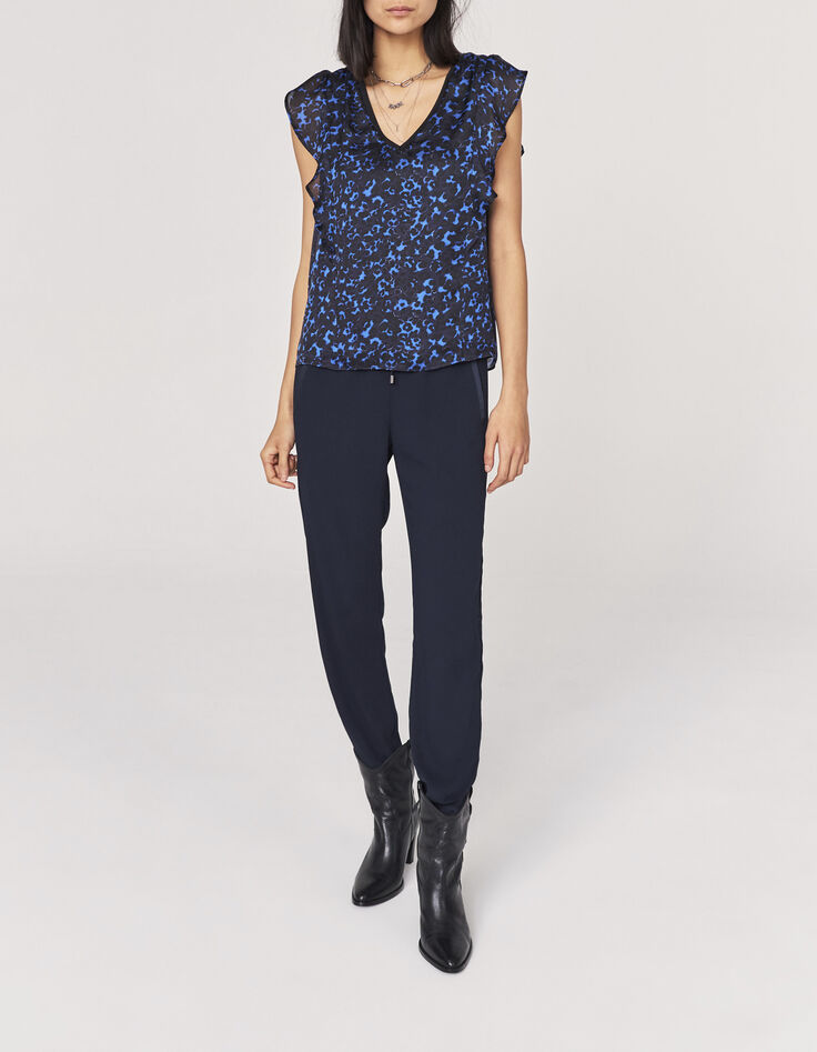 Top imprimé léopard noir et bleu recyclé femme-6