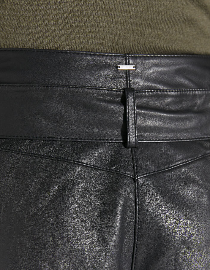 Women's black lambskin leather high-waist trousers-5