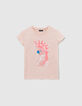 Girls’ pink T-shirt with blue glitter parrot image-1