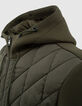 Men's khaki mixed-fabric quilted light padded jacket-5
