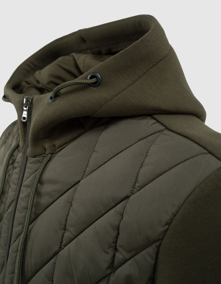 Men's khaki mixed-fabric quilted light padded jacket-5