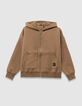 Sweat à capuche zippé camel embossé dos garçon-2