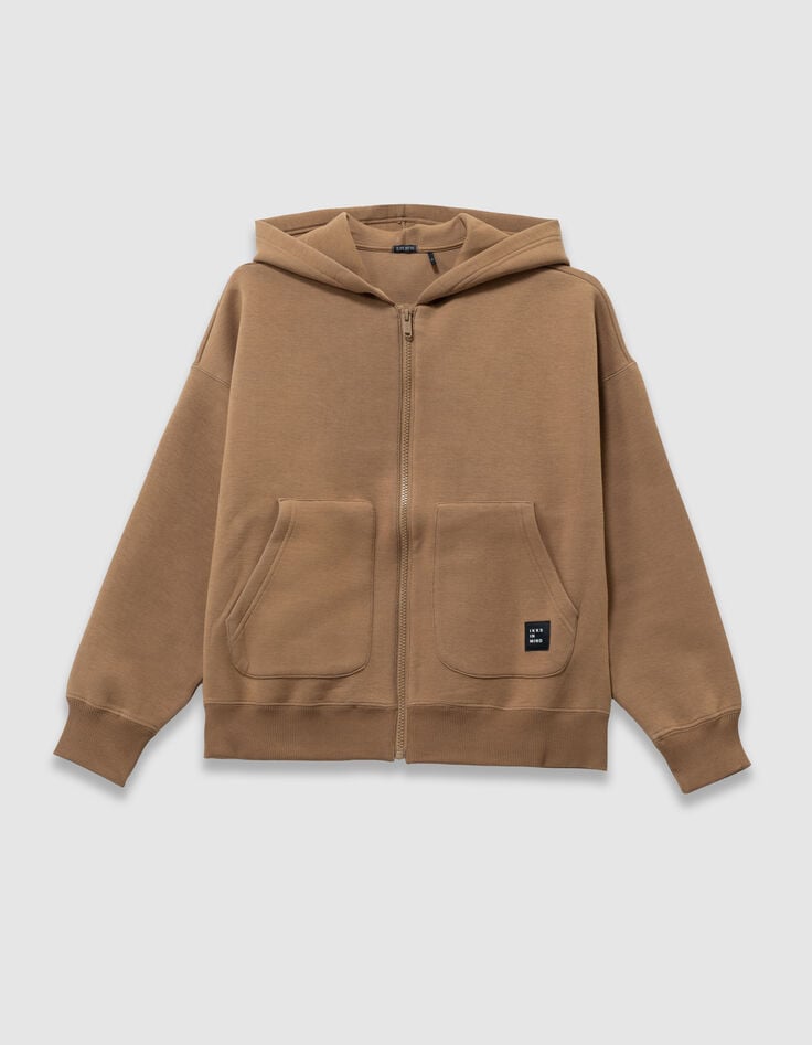 Sweat à capuche zippé camel embossé dos garçon-2