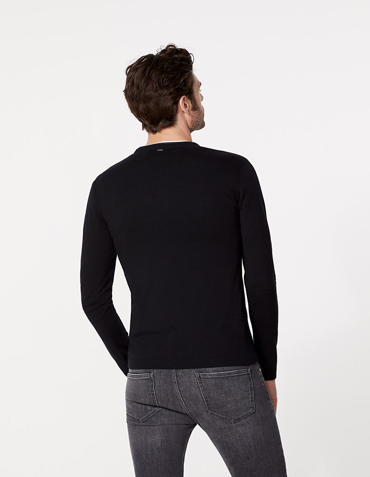 Pull noir à col tunisien Homme-3