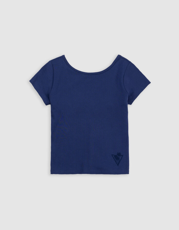 T-shirt bleu décolleté dos fille-2