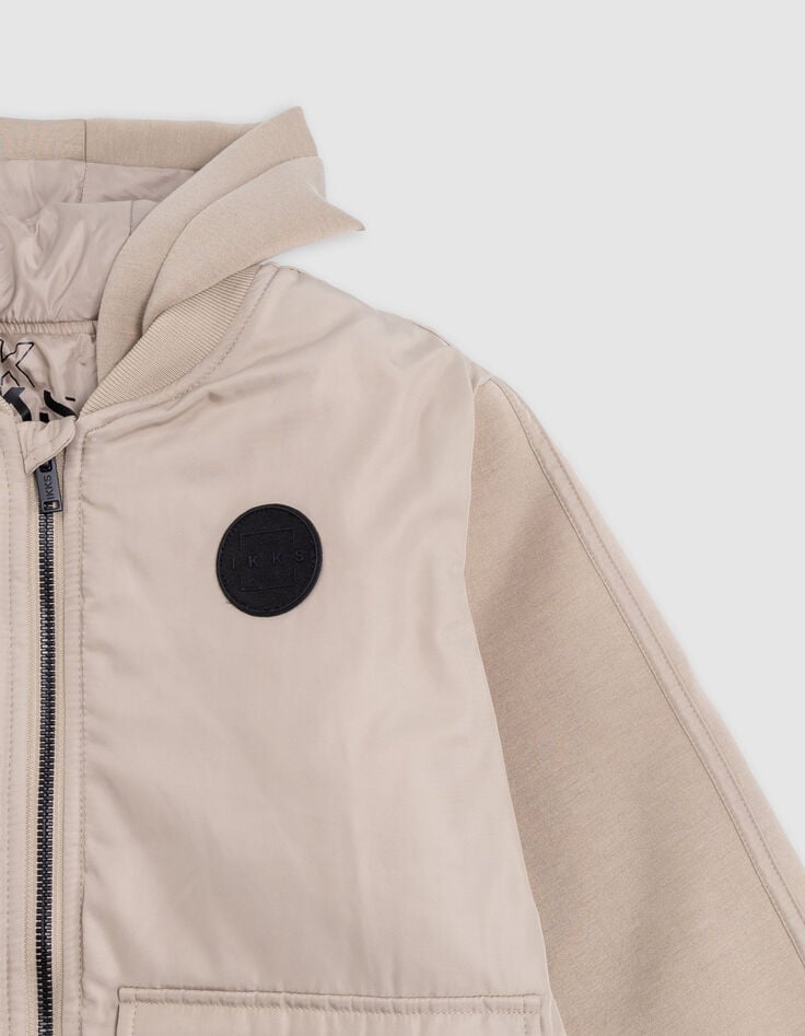 Chaqueta beige de dos capas con capucha para niño-4