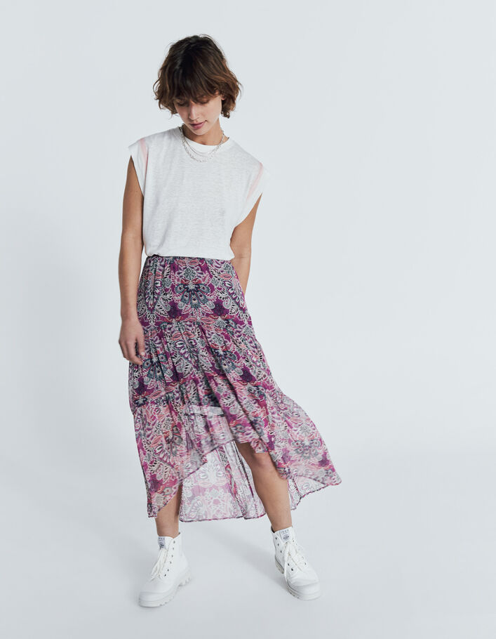 Women’s fuchsia floral bandana print asymmetric skirt - IKKS