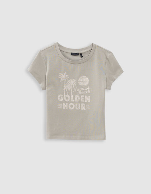 Camiseta verde mensaje palmeras cropped niña - IKKS