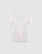 Tee-shirt blanc tressage encolure V Femme-5