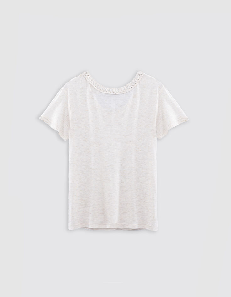 Tee-shirt blanc tressage encolure V Femme-5
