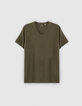 T-shirt L'Essentiel dark kaki à col V Homme-5