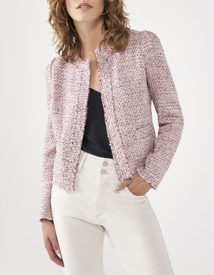 Chaqueta cuadrada tweed fantasía rosa mujer-1
