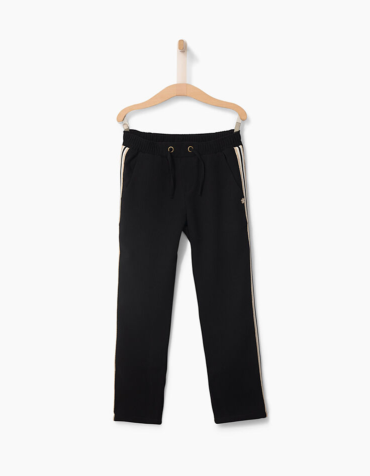 Pantalon noir à bandes latérales à rayures fille-1