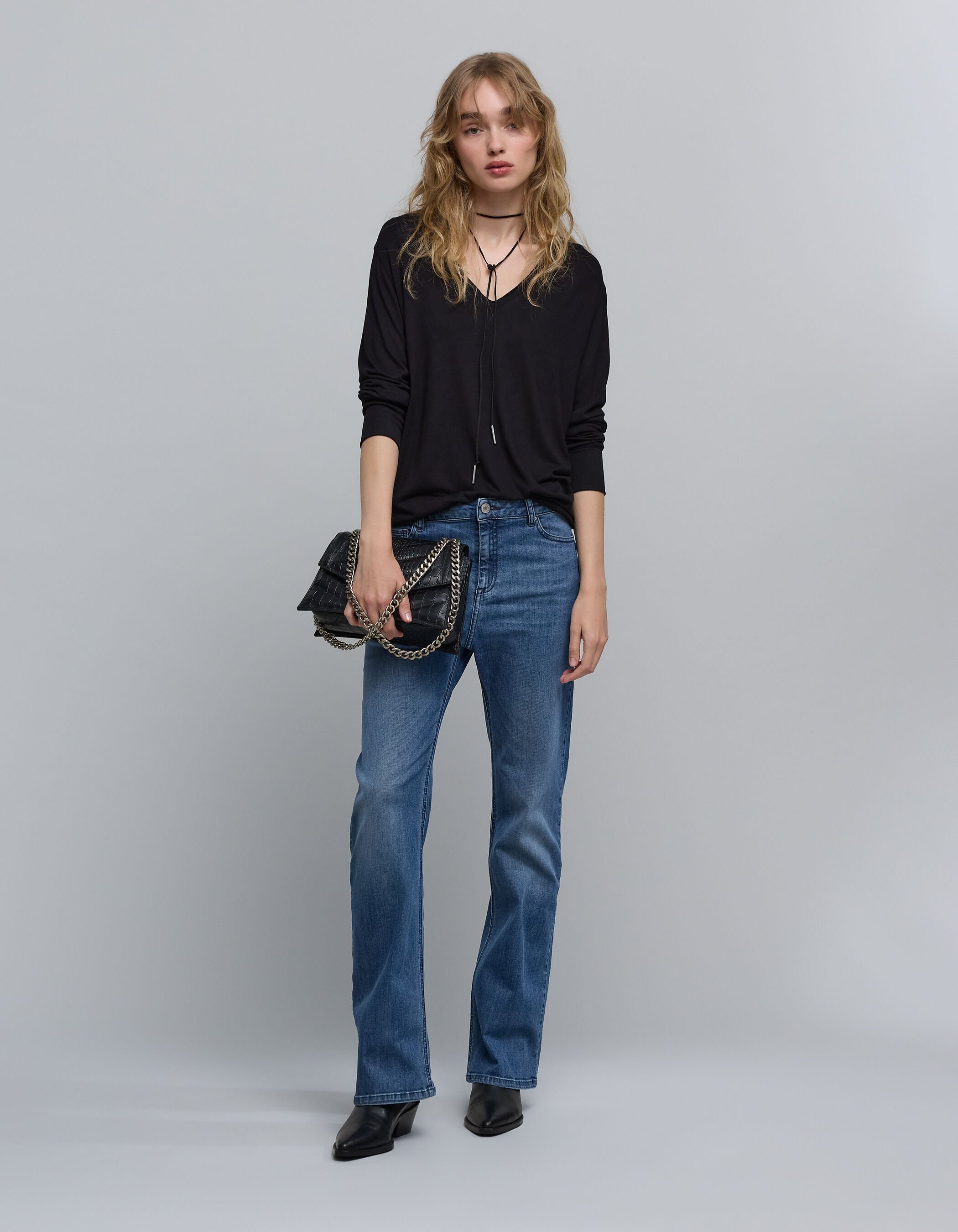Women's black tee-shirt with skull bead embroidery on back IKKS