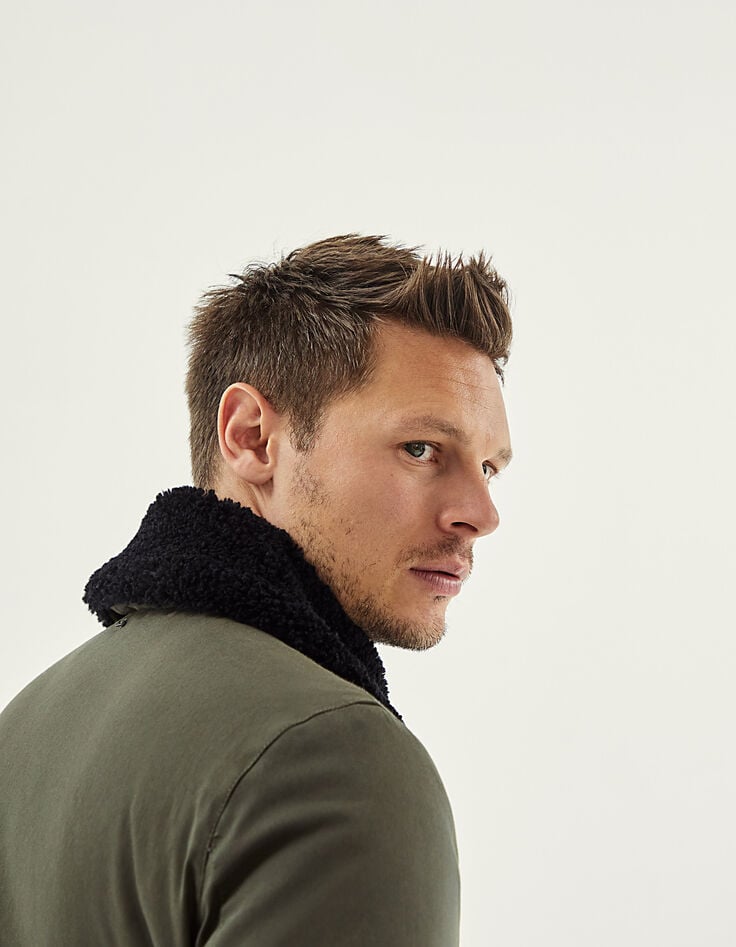 Men’s military khaki jacket with removable fur collar-5