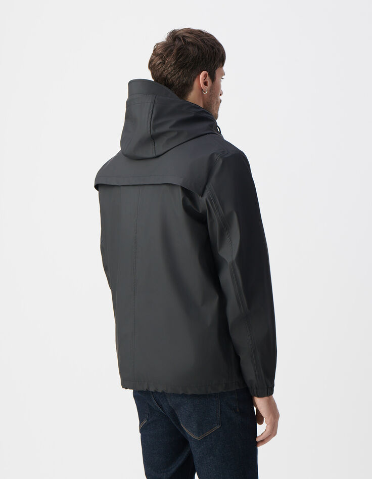 Schwarze Herrenjacke aus Gumminylon mit Kapuze-4