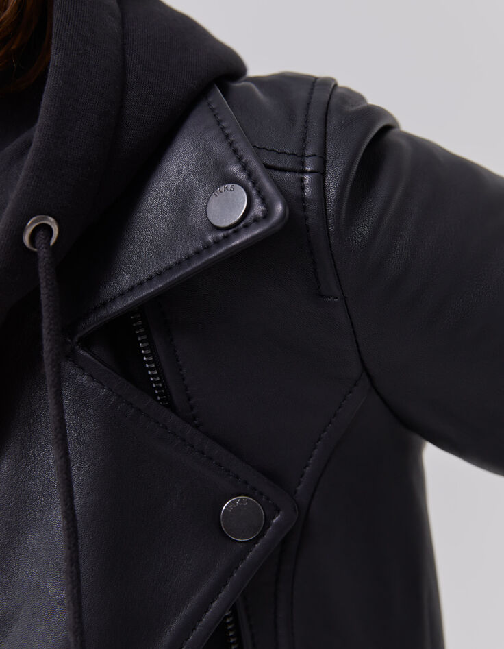 Women’s black leather jacket, studded back, facing-4