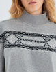 Grijze gebreide trui jacquard skistijl Dames-4