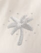 Ecru T-shirt met geborduurde palmen en lovertjes meisjes-5