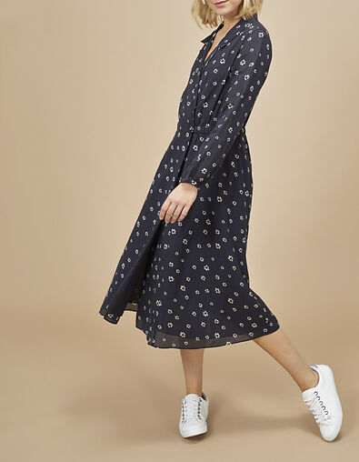 Robe midi noire à imprimé fleurs I.Code