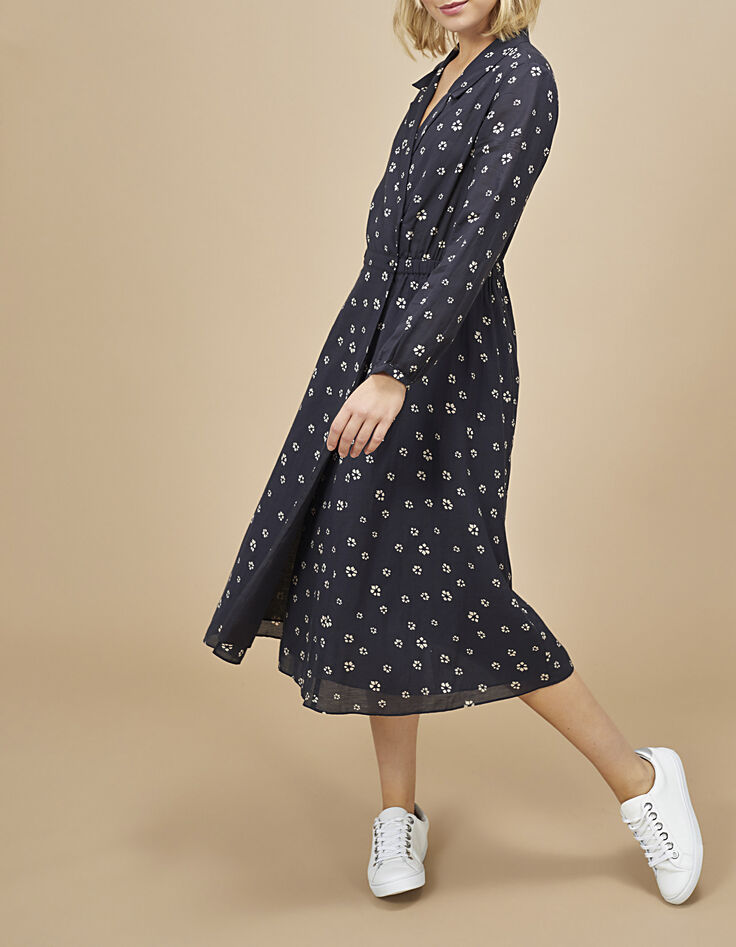 Robe midi noire à imprimé fleurs I.Code-1 Robe midi noire à imprimé fleurs I.Code-1