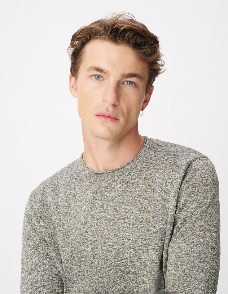 Pull manches longues kaki tricot moulin&eacute; Homme-4