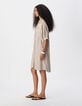 Vestido camisero marr&oacute;n rayas y encaje Mujer-4