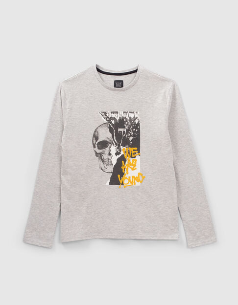 Graues Jungenshirt mit doppeltem Motiv und Flockierung